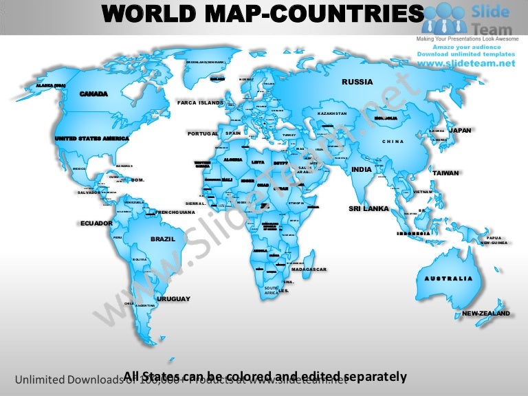 World Powerpoint Editable Continent Map With Countries Templates Slid