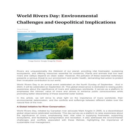 World Rivers Day: Environmental Challenges and Geopolitical Implications
