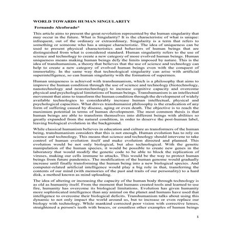 World towards human singularity