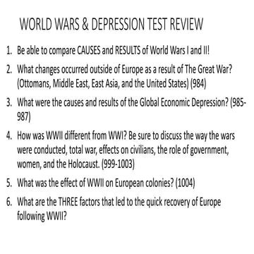 World wars & Depression test review