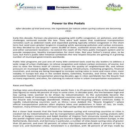 Power to the pedals. Worldwatch Institute