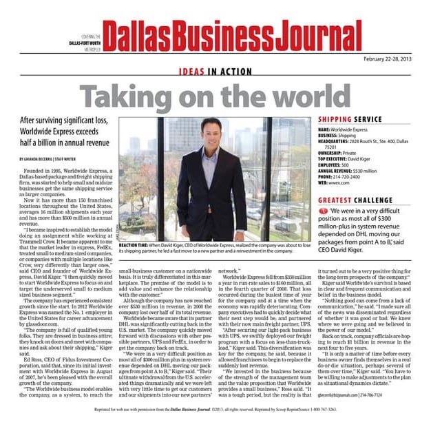 Worldwide express business reinvestment model   press release by dallas busin...