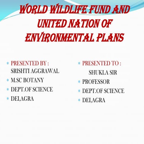 World wildlife fund and united states of environmental plans