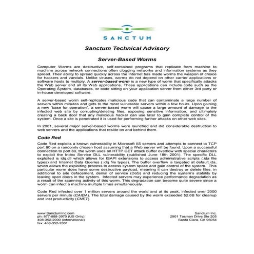 Worm Technical Advisory