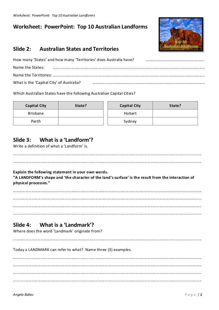 worksheet top 10 australian landforms