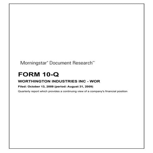 Q3 2009 Earning Report of Worthington Industries, Inc.