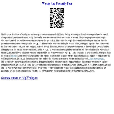 Worthy And Unworthy Poor | PDF