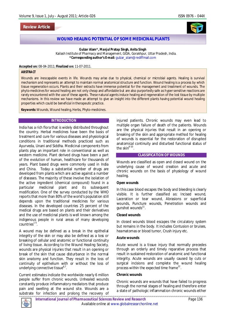 Wound healing potential of some medicinal plants