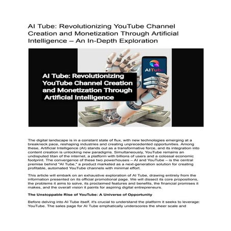 AI Tube: Revolutionizing YouTube Channel Creation and Monetization Through Ar...