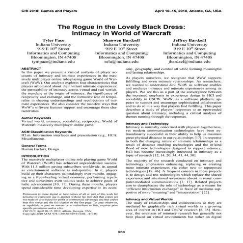 The Rogue in the Lovely Black Dress: Intimacy in World of Warcraft