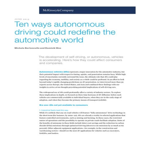 Ten ways autonomous driving could redefine the automotive world