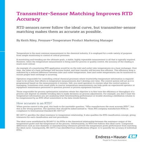 E+H-Transmitter sensor matching improves RTD accuracy