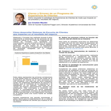 Claves y Errores de un Programa de Experiencia del Cliente