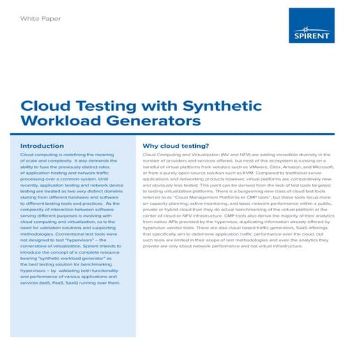 Cloud testing with synthetic workload generators