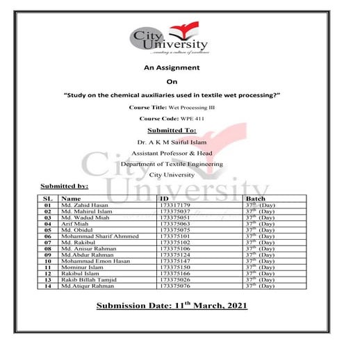 Chemical auxiliaries used in textile wet processing