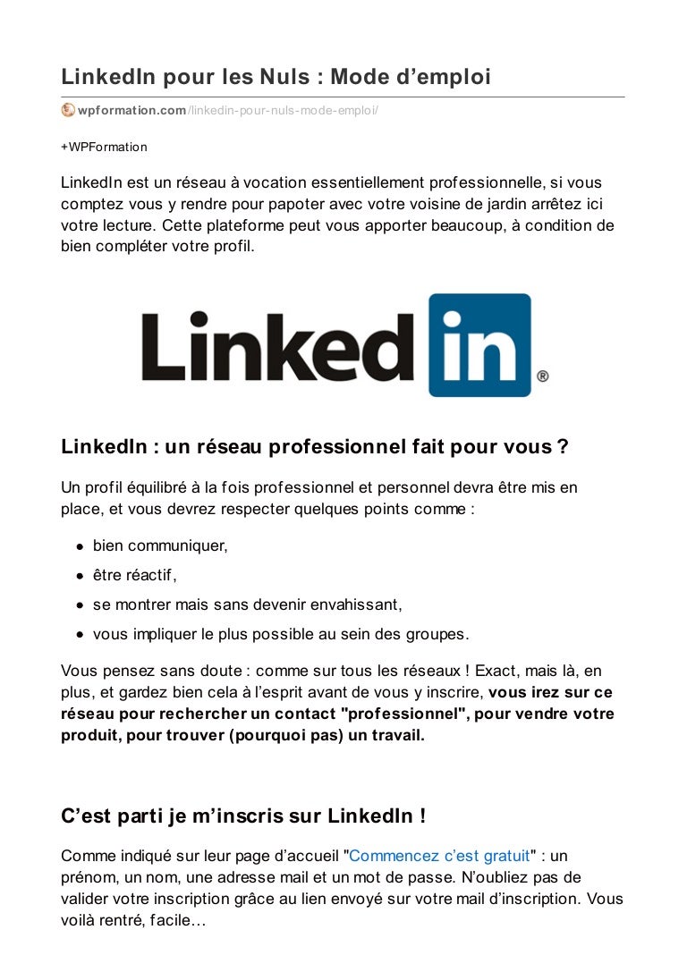 linkedin pour les nuls mode demploi