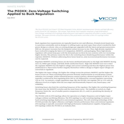 The PI33XX: Zero-Voltage Switching Applied to Buck Regulation