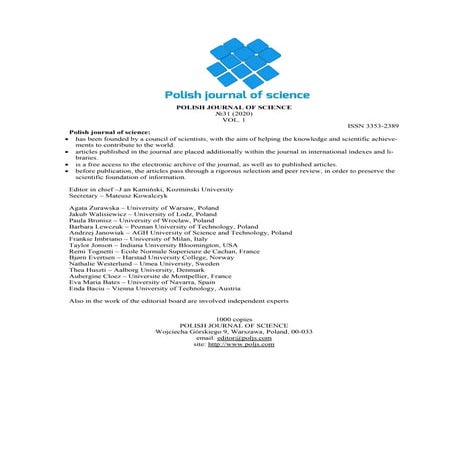 POLISH JOURNAL OF SCIENCE №31 (2020) VOL. 1