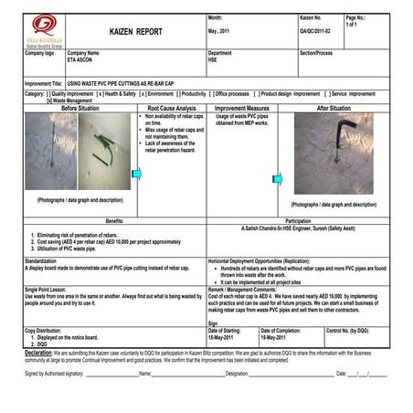 WQD2011 - KAIZEN - ETA Ascon - Using Waste PVC Pipe Cuttings as Re-Bar Cap