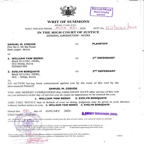 Writ-Soc - Samuel M. Codjoe vrs William Y. Beeko filed.pdf