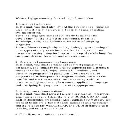 Write a 1-page summary for each topic listed below1. Scripting.docx