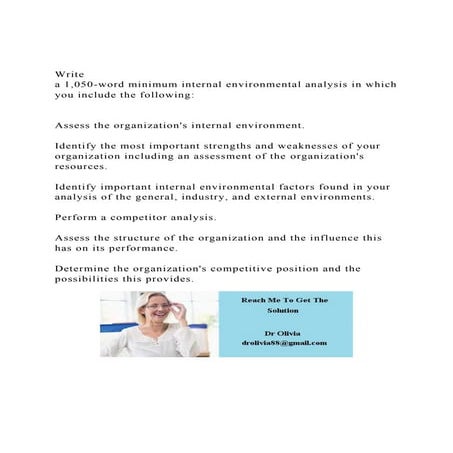 Write a 1,050-word minimum internal environmental analysis in .docx