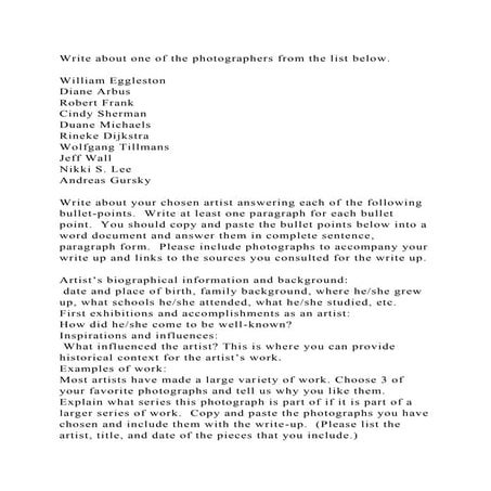 Write about one of the photographers from the list below.William.docx