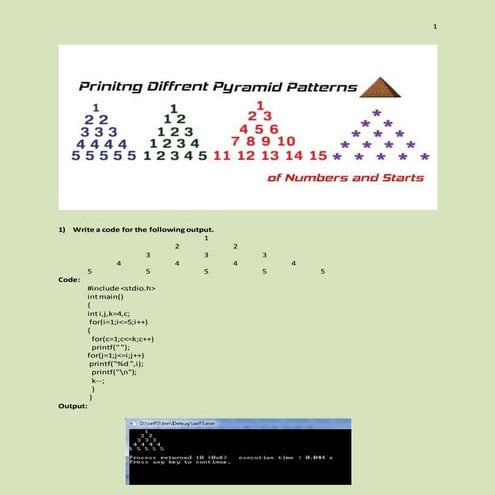 Printing different pyramid patterns of numbers,alphabets and stars ...