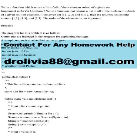Write a function which return a list of all of the n element subset .pdf