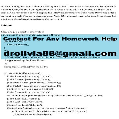 Write a GUI application to simulate writing out a check. The value o.pdf