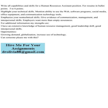 Write all capabilities and skills for a Human Resources Assistant po.pdf