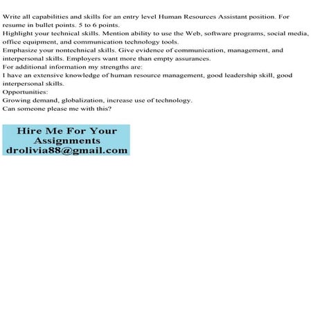 Write all capabilities and skills for an entry level Human Resources.pdf
