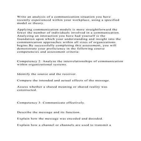 Write an analysis of a communication situation you have recently exp