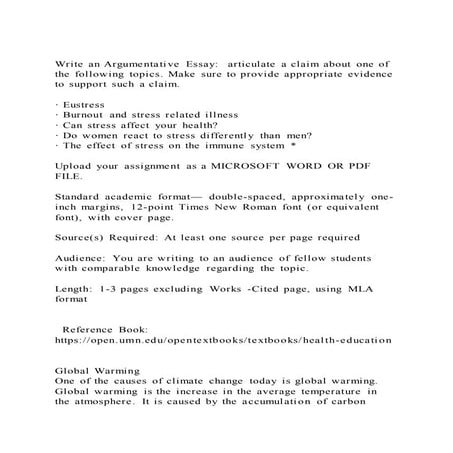 Write an argumentative essay  articulate a claim about one of the