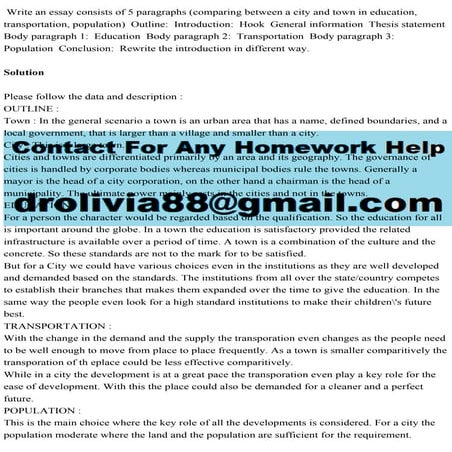 Write an essay consists of 5 paragraphs (comparing between a city and.pdf