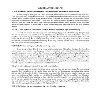 CHỦ ĐỀ ANH VĂNWrite a paragraph