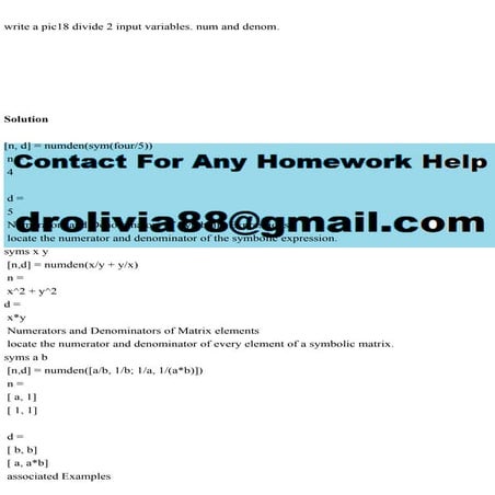 write a pic18 divide 2 input variables. num and denom..pdf