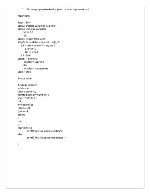 Write a program to check a given number is prime or not | DOCX ...
