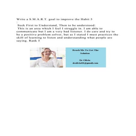 Write a S.M.A.R.T. goal to improve the Habit 5 Seek First to .docx