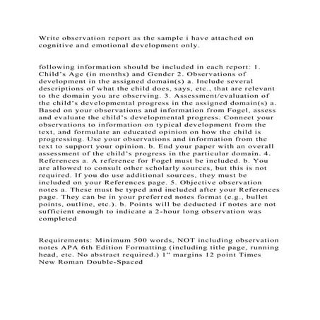 Write observation report as the sample i have attached on cognitive .docx