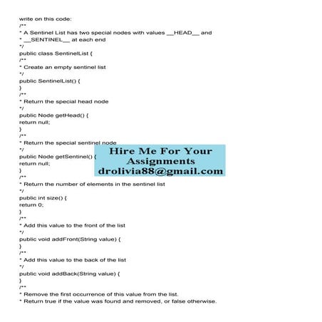 write on this code    A Sentinel List has two special n.pdf