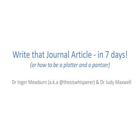 Write that journal article in 7 days