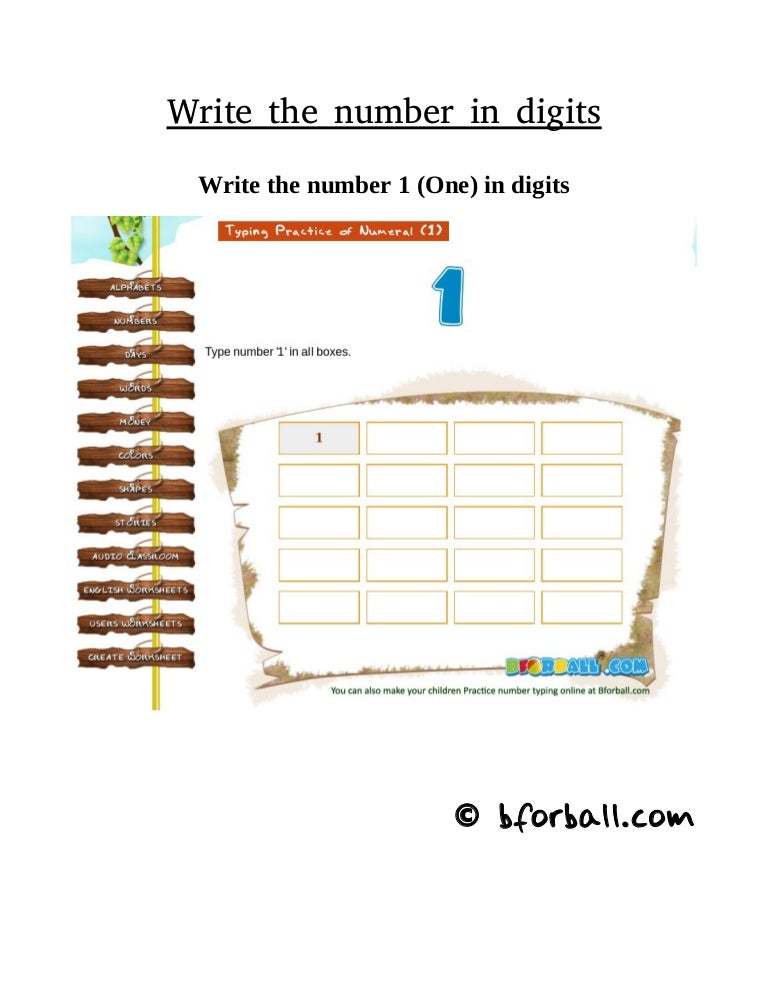 write the numbers in digits worksheet