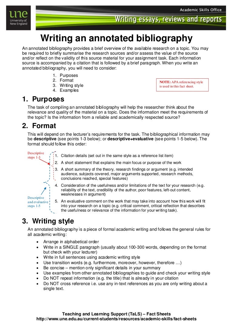 Writing an annotated bibliography by University of New England Teachi Writing an annotated bibliography by University of New England Teachi