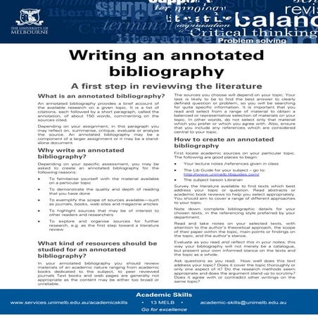 Writing an annotated bibliography by University of Melbourne Academic Skills