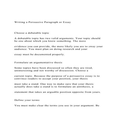 Writing a Persuasive Paragraph or Essay Choose a deba.docx