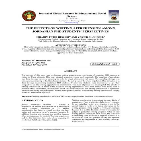 The Causes of Writing Apprehension through Students’ Perspective | PDF