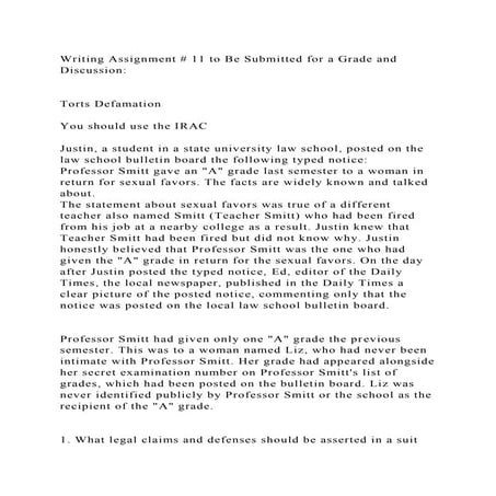 Writing Assignment # 11 to Be Submitted for a Grade and Discussion.docx
