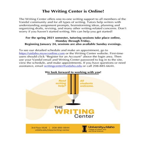 Eng 109 Writing Center Info Spring 2021