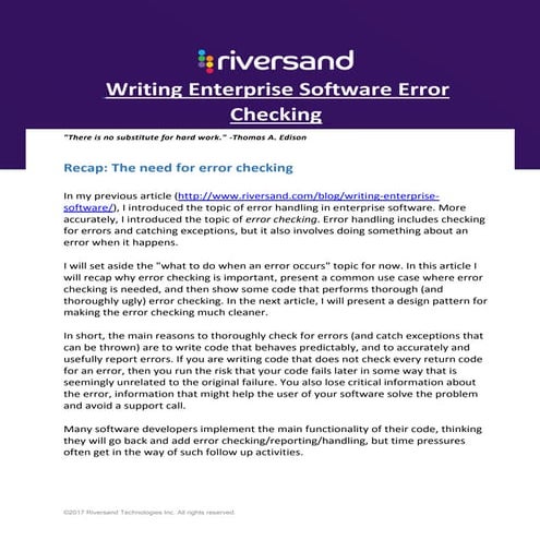 Writing enterprise software error checking | PDF